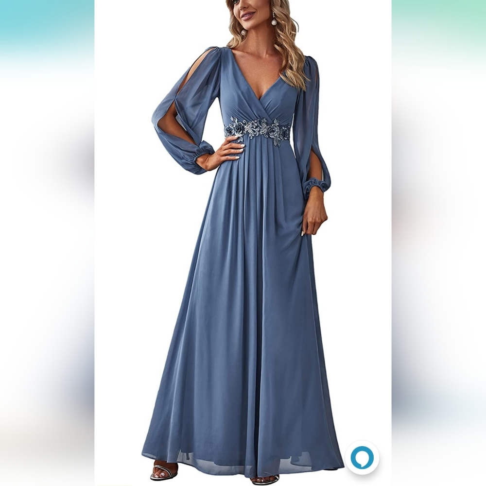Ever-Pretty V-neck Long Sleeve A-line Chiffon Floor Length Dress